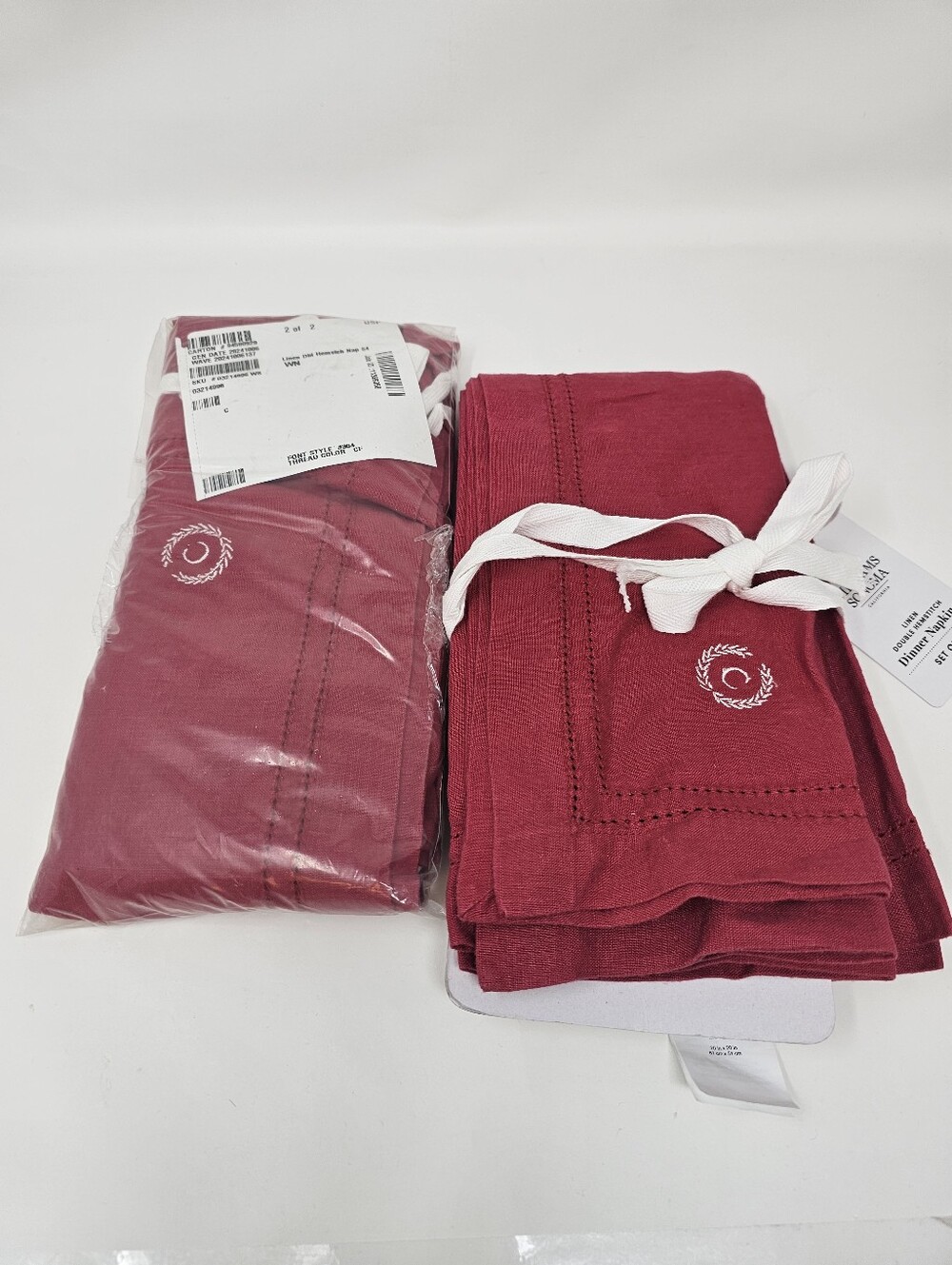 Williams Sonoma Set of 8 Linen Double Hemstitched Napkins Momogramed Letter "C"